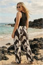 Black Curve Leaf Print Stretch Trousers, Image 1 of 4