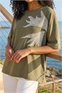 Khaki Oversized Embroidered T-Shirt, Image 2 of 4