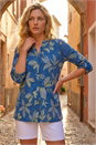 Denim Leaf Print Cotton Blouse, Image 1 of 4