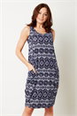 Navy Aztec Print Slouch Pocket Cocoon Dress, Image 1 of 4