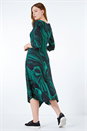 Green Abstract Marble Print Midi Dress , Image 3 of 5