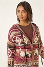 Burgundy Jacquard Zip Hooded Cardigan, Image 4 of 5