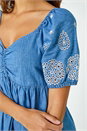 Light Denim Cotton Embroidered Midi Dress, Image 5 of 6