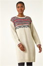 Ivory Nordic Pattern Knitted Shift Dress, Image 4 of 5
