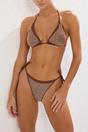 Brown WOVCOR Brown Micro Pattern Triangle Bikini Set with Tie Side Bottom and Halterneck, Image 1 of 4