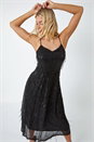 Black Dusk Sequin Tassel Midi Stretch Dress, Image 4 of 5