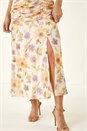 Ivory  Petite Floral Ruched Stretch Midi Dress , Image 5 of 5