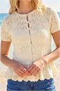 Ivory  Textured Embroidery Buttoned Knit Top, Image 4 of 4