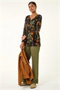 Black Floral Print V-Neck Stretch Lace Top, Image 2 of 5
