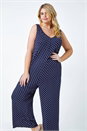 Navy  Curve Polka Dot Stretch Jersey Jumpsuit, Image 4 of 5