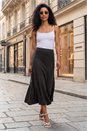Black Plain Elastic Waist Knitted A Line Midi Skirt, Image 2 of 4