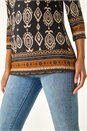 Brown Ikat Border Hem Stretch Top, Image 5 of 5