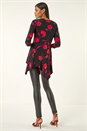 Red Floral Print Asymmetric Stretch Top, Image 3 of 5