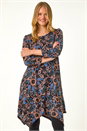 Navy Floral Print Hanky Hem Stretch Dress, Image 1 of 5