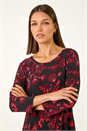 Red Floral Print Chiffon Hem Stretch Top, Image 4 of 5