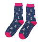 Navy 1 Pack Ladies Novelty Dog Pattern Bamboo Socks, Image 4 of 5