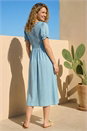 Denim Shirred Frill Midi Dress, Image 2 of 4