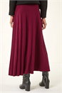 Burgundy Ditsy Floral Print Stretch Midi Skirt, Image 4 of 7