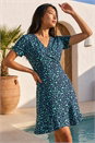 Navy Petite Polka Dot Frill Hem Dress, Image 1 of 4