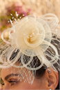 Ivory  Two Flower Mesh Fascinator, Image 4 of 4