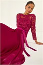 Wine Petite Lace Contrast Bodice Dress, Image 5 of 5