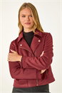 Wine Faux Suede Biker Jacket, Image 5 of 6