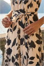 Cream  Floral Print Pleat Neck Midi Dress, Image 4 of 4