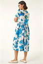 Blue Floral Smock Midi Dress, Image 3 of 5