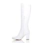 White High Block Heel Stretchy Calf Boots, Image 3 of 5