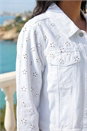 White Cotton Blend Broderie Sleeve Jacket, Image 4 of 5