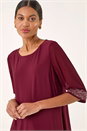 Red Embellished Cuff Chiffon Top, Image 1 of 5