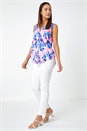 Pink Sleeveless V-Neck Floral Pleat Front Top, Image 4 of 5