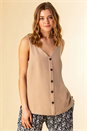 Stone Button Front Sleeveless Top, Image 1 of 4
