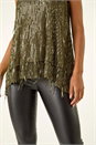 Khaki Tassel Sequin Chiffon Top, Image 6 of 6