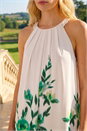 Green Floral Print Halter Neck Midi Dress, Image 4 of 4