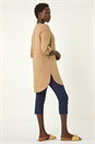 Camel  Horn Button Detail Longline Top, Image 3 of 5