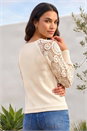 Ivory  Crochet Sleeve Knit Jumper, Image 3 of 4