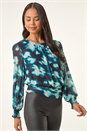 Teal Petite Mesh Blouson Top, Image 2 of 6