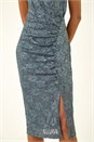 Grey Lace Ruched Stretch Dress, Image 5 of 5