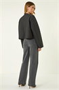 Black Quilted Velvet Trim Jacket, Image 4 of 7