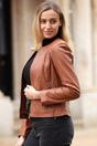 Tan Ashwood Leather Tan 'Corina' Collarless Casual Leather Jacket, Image 1 of 5