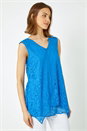 Blue Sleeveless Textured Swirl Print Top, Image 2 of 5