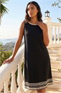 Black Embroidered Trim Stretch Jersey Shift Dress, Image 1 of 4