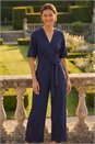 Navy  Laser Cut Hem Wrap Front Jumpsuit, Image 2 of 4