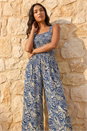 Navy Paisley Print Cropped Jumpsuit, Image 1 of 4