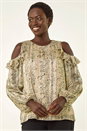 Stone Snake Print Frill Cold Shoulder Top, Image 1 of 5