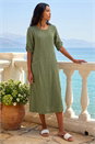 KHAKI Textured A-Line Midi Dress, Image 1 of 4
