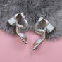 Silver AJVANI Silver Mid Block Heel Crossed Straps Sandals, Image 4 of 6