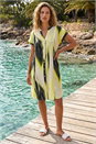 Yellow Abstract Printed Linen Blend Shift Dress, Image 2 of 4