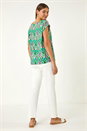 Green Abstract Print Shell Top, Image 3 of 5